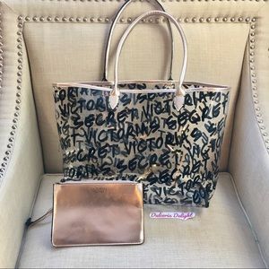 🎀Victoria’s Secret Rose Gold Clear Tote w/ clutch